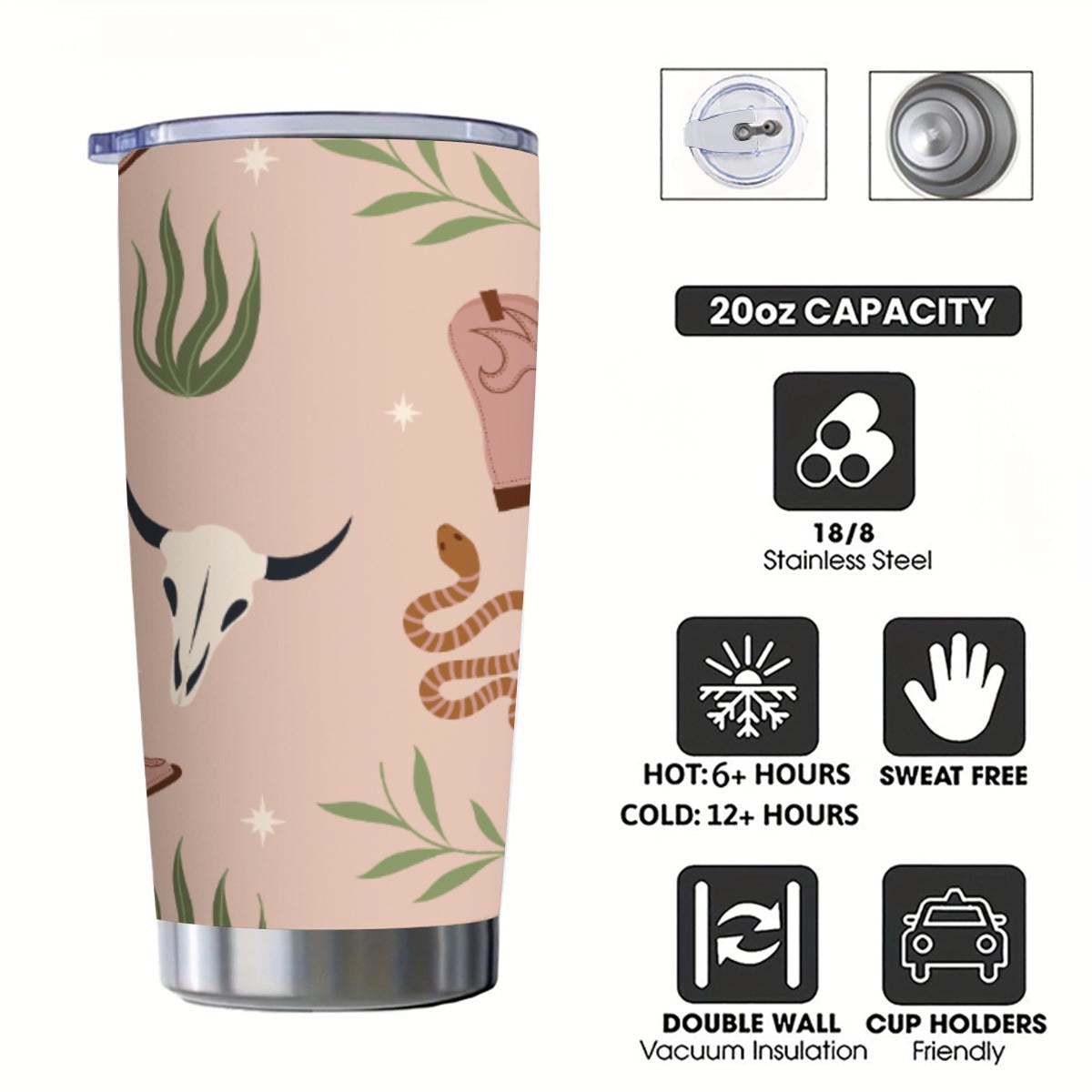 Western Tumbler - 20OZ Tumbler With Sliding Lid (1pc)
